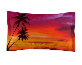 Tropical Sunset Palm Trees Pillow Sham | Vibrant Beach Sunset Home Decor