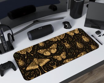Insects XXL Desk Mat | Extended Botanical Bug Mouse Pad | Large Specimen Art Workspace Mat | Insects Aesthetic Workplace Decor