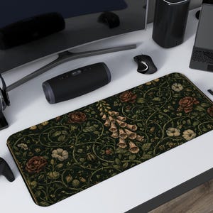 Gothic Botanical Desk Mat, Death's Head Moth Mouse Pad, Dark Whimsigoth XL Gaming Mat, Spooky Cottagecore Thorns Office Decor, Moody Plants
