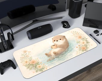 Otter Tea Garden Desk Mat | Cozy Animal Art Mousepad