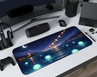 Tapis de bureau pixel art Danse des gelées au clair de lune Stardew Valley tapis de souris XXL pixel méduses lune 8 bits configuration de jeu Decor PC cadeaux pour Gamer