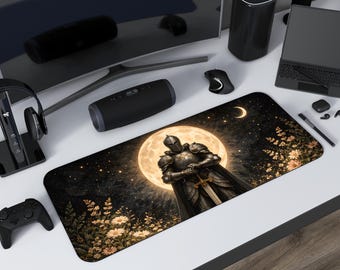 Medieval Fantasy Warrior Knight Desk Mat Tapestry Style Mousepad Mythical Celestial Workspace Whimsical Boho Magical Sword Vintage Aesthetic