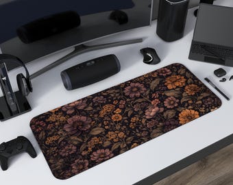 Cottagecore Desk Mat: Dark Purple Botanical XL Mousepad