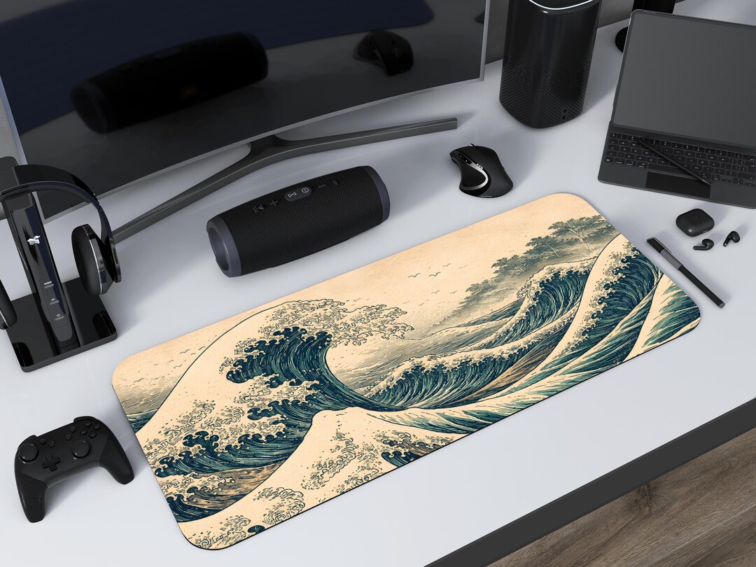 Ukiyo e Japanese Wave Desk Mat Vintage Art Mouse Pad Dark Blue Zen ukiyo-e-japanese-wave-desk-mat-vintage-art-mouse-pad-dark-blue-zen