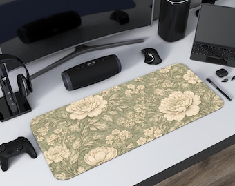 Vintage Floral Peony Pattern Desk Mat | Botanical Mouse Pad Surface