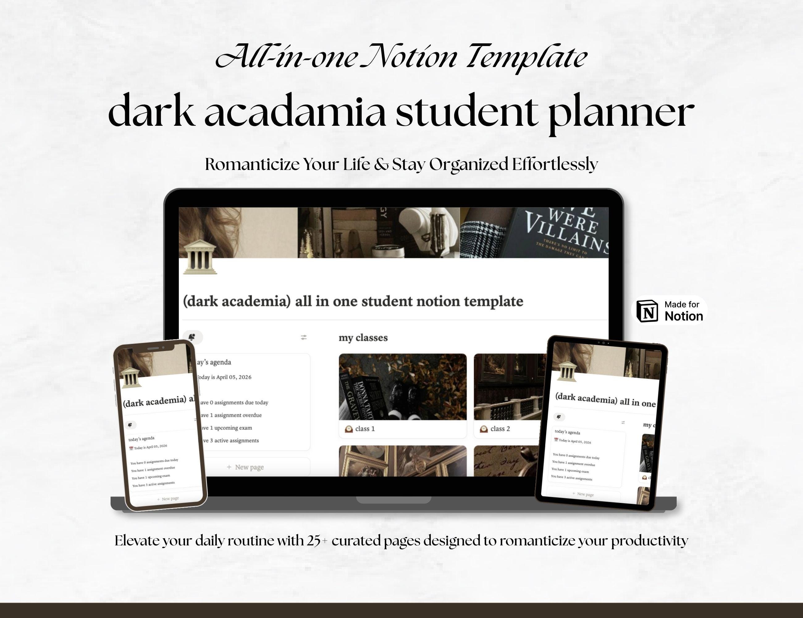 Dark Academia Notion Student Planner | Notion Template for Study ...