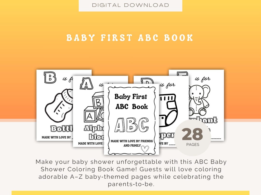 ABC Baby Shower Coloring Game ,guest Book, Alphabet Baby Item Coloring ...