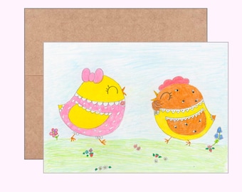 Handmade Chicken Card, Keepsake Sister Notecard, Funny Animal Stationary, Vintage Old Friend, Seamstress Birthday