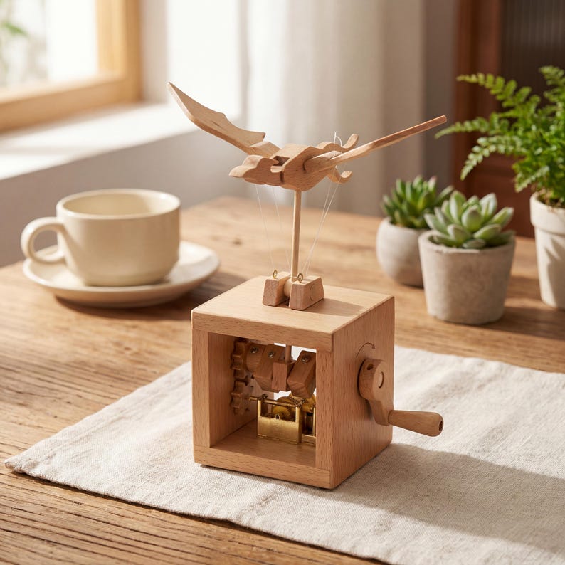 Automaton Box Handmade Handmade Flying Bird Wooden Automata Music Box - Kinetic Art Hand-crank ...