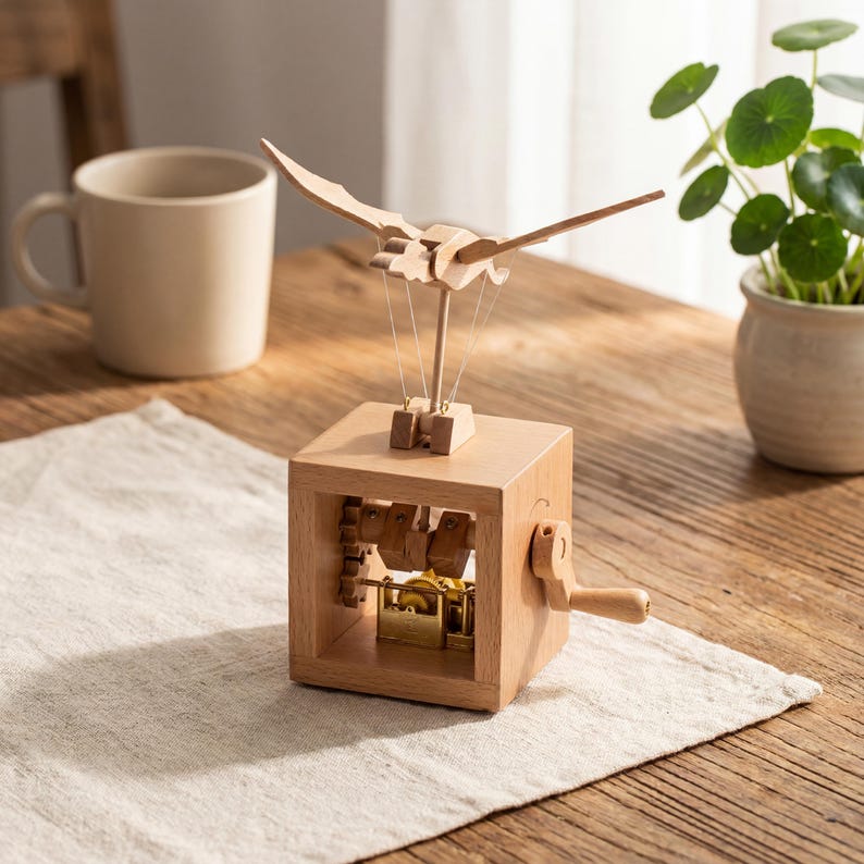 Automaton Box Handmade Handmade Flying Bird Wooden Automata Music Box - Kinetic Art Hand-crank ...