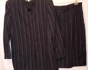 Suit Co. レディース ブラック ピンストライプ 2ピース スカートスーツセット サイズ14 ヴィンテージ