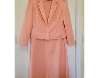 Conjunto vintage Edith Flagg California Peach, vestido, jaqueta e cinto, tamanho 10, no estado em que se encontra.