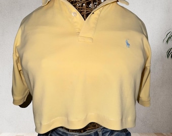 Upcycled Vintage Ralph Lauren Cropped Polo | S/M | Coastal Preppy | Coastal Cool Yellow!