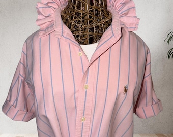 Upcycled Ralph Lauren Ruffle Collar Shirt | L/XL | Coastal Preppy | Soft Hue, Strong Style!