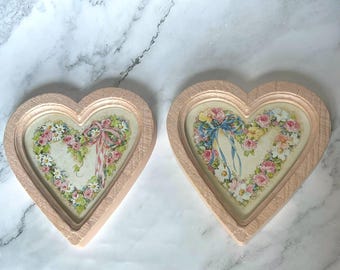 Vintage 1987 HOMCO Barbara Mock Heart Floral Wall Plaques Set of 2 Cottagecore
