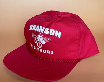 Vintage Branson Missouri Red Rope Snapback Hat Music Guitar Souvenir Cap