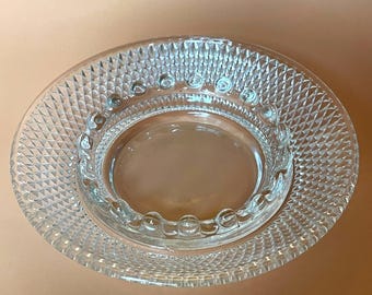 Vintage Clear Glass Hobnail Diamond Point Ashtray 6.25" MCM Pressed Glass
