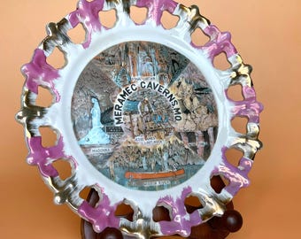 Vintage 1960s Meramec Caverns Missouri Souvenir Plate Japan Jesse James Route 66