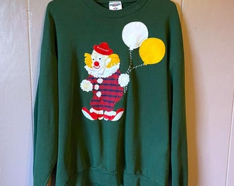 Vintage 90s Jerzees XL Clown Applique Sweatshirt Balloon Patchwork USA Made