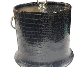 Vintage Faux Croc Black Ice Bucket | Vinyl Textured Cooler