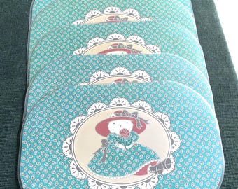 Vintage 1988 CHD Cat Placemats Set of 5 Reversible Rose Floral Cottagecore