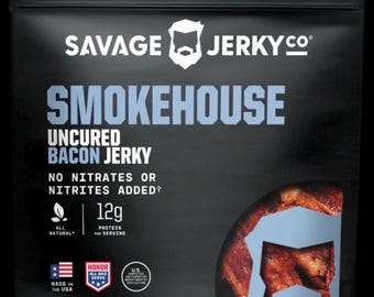 Savage Jerky Co Smokehouse Bacon Jerky 1.6oz No Nitrates or Nitrites Added