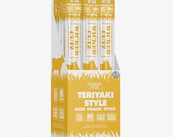 Teriyaki Beef Sticks by Wicked Cutz - 12 Pack High Protein Snack)