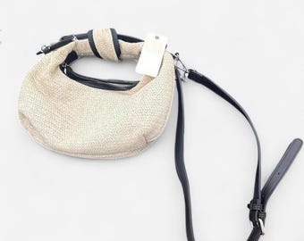 Urban Expressions Cream Woven Herringbone Crescent Hobo Bag NWT Vegan Leather Trim Shoulder Bag