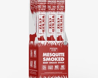 Mesquite Smoked Wicked Cutz Beef Sticks - 12 Pack High Protein Snack)