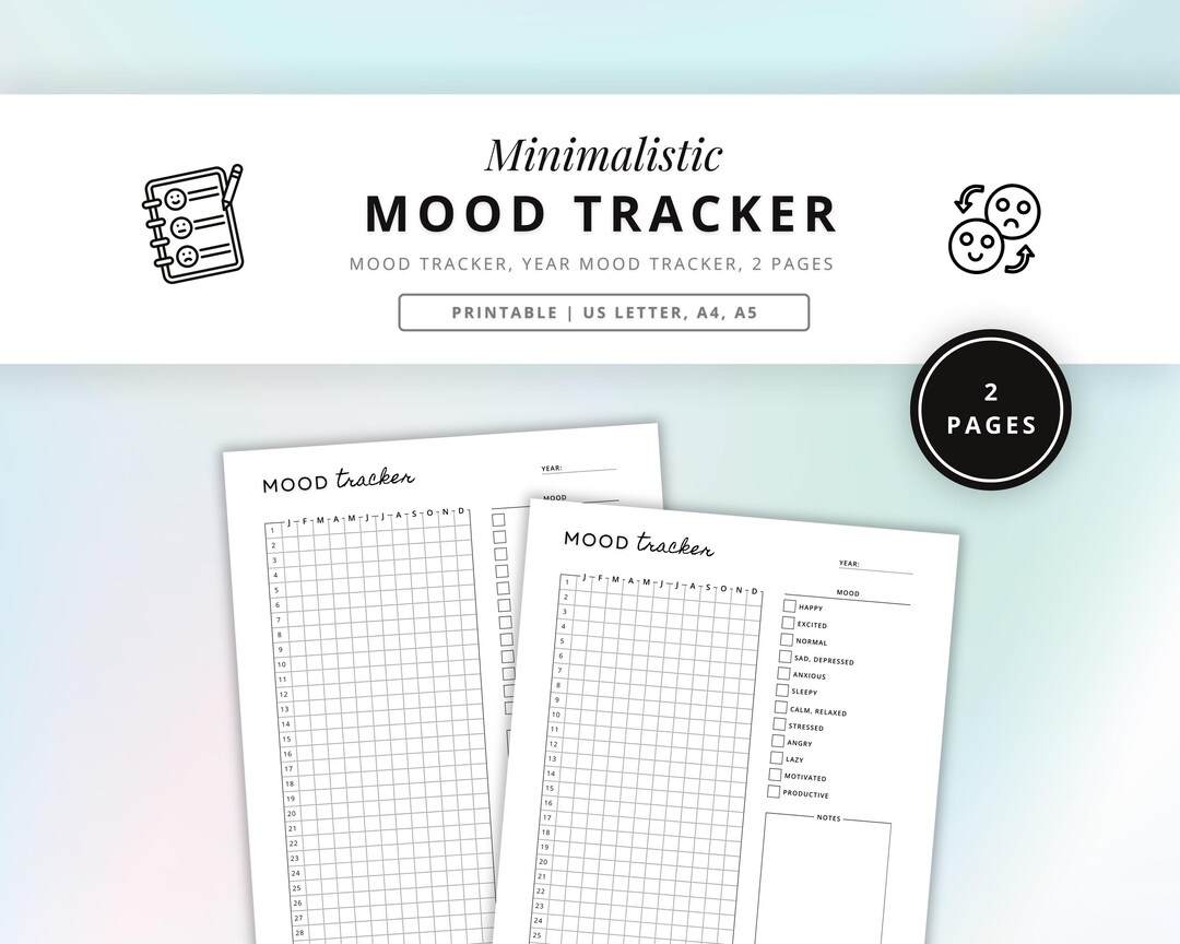 Minimalist Mood Tracker Printable | Daily Mental Health Log (digital ...