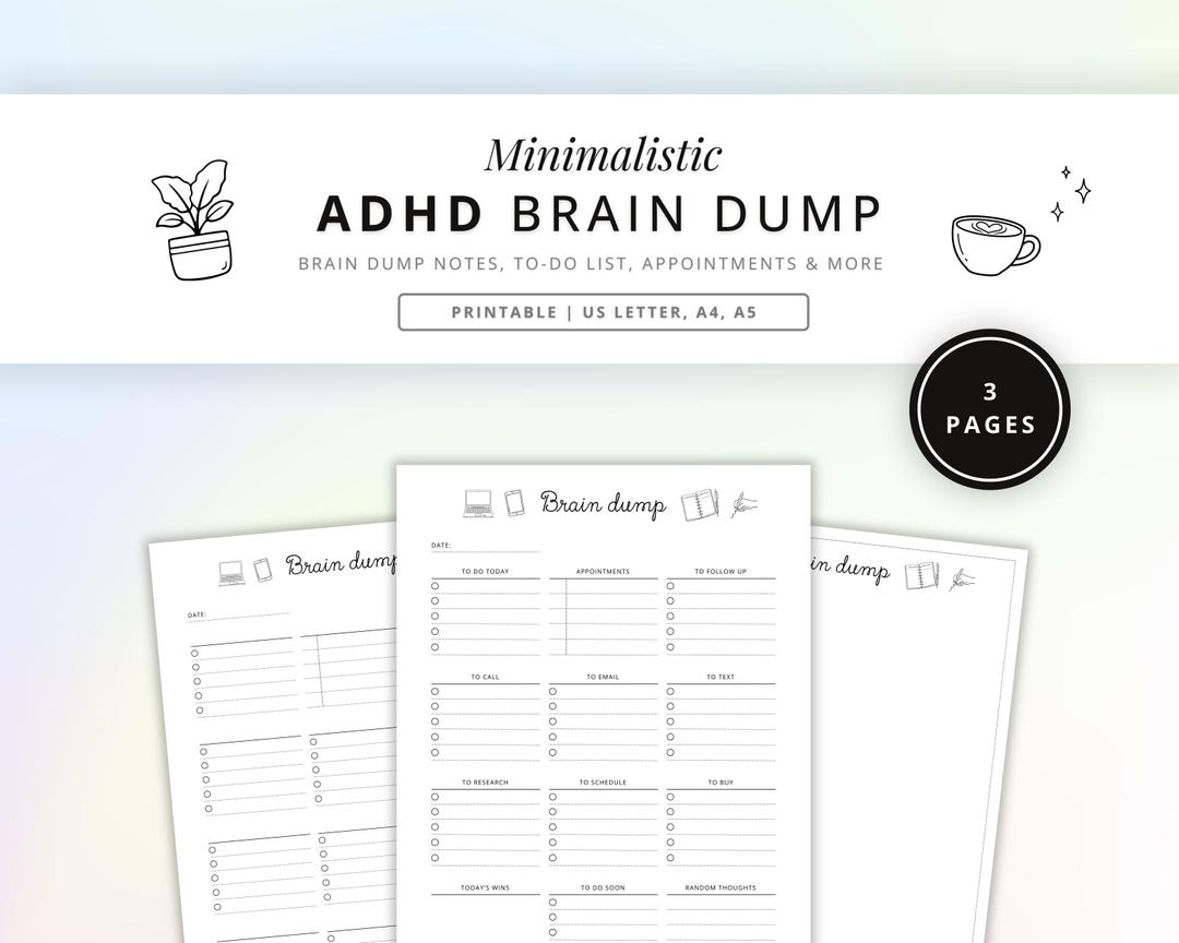 ADHD Brain Dump Notes | Printable Mental Clutter Organizer | ADHD ...
