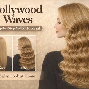 Vidéo de tutoriel sur les cheveux Hollywood Waves, guide de coiffure Soft Glam Waves, technique du fer à friser, leçon de coiffure bricolage, téléchargement numérique