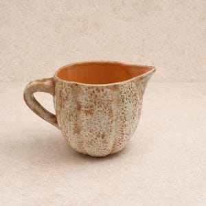 Barbara Eigen Studio Pottery Pitcher | Crawl Glaze Melon Form | Signed B. Eigen USA | Vintage Art Pottery | Peach Interior