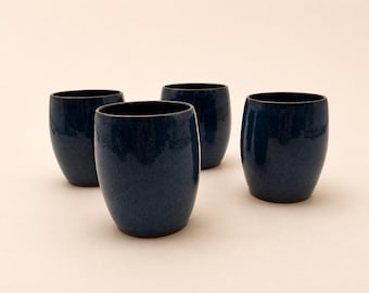 Jugtown Ware Tumblers Set | 1992 Navy Blue Handleless Cups | NC Studio Pottery Midnight Glaze