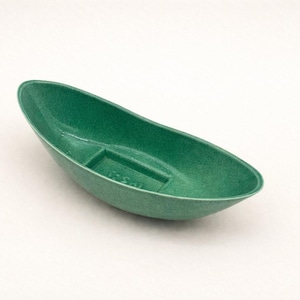 Le Mar Imperial Attributed Navette Bowl | Matte Speckled Green Glaze | Chicago Illinois MCM Ceramic | Mid-Century Modern Bowl