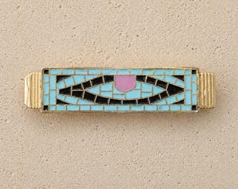 Anson Mosaic Enamel Eye Tie Clip | Cloisonné Style, Powder Blue, Black, Mauve