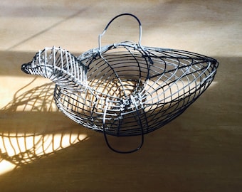 vintage rustic egg basket primitive bird duck shaped wire