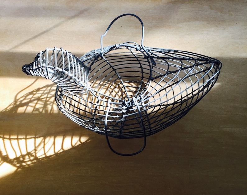 Vintage Rustic Egg Basket Primitive Bird Duck Shaped Wire Etsy
