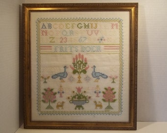 vintage hand embroidered sampler