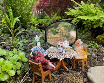 photo garden party with my dollhouse dolls and handmade furniture