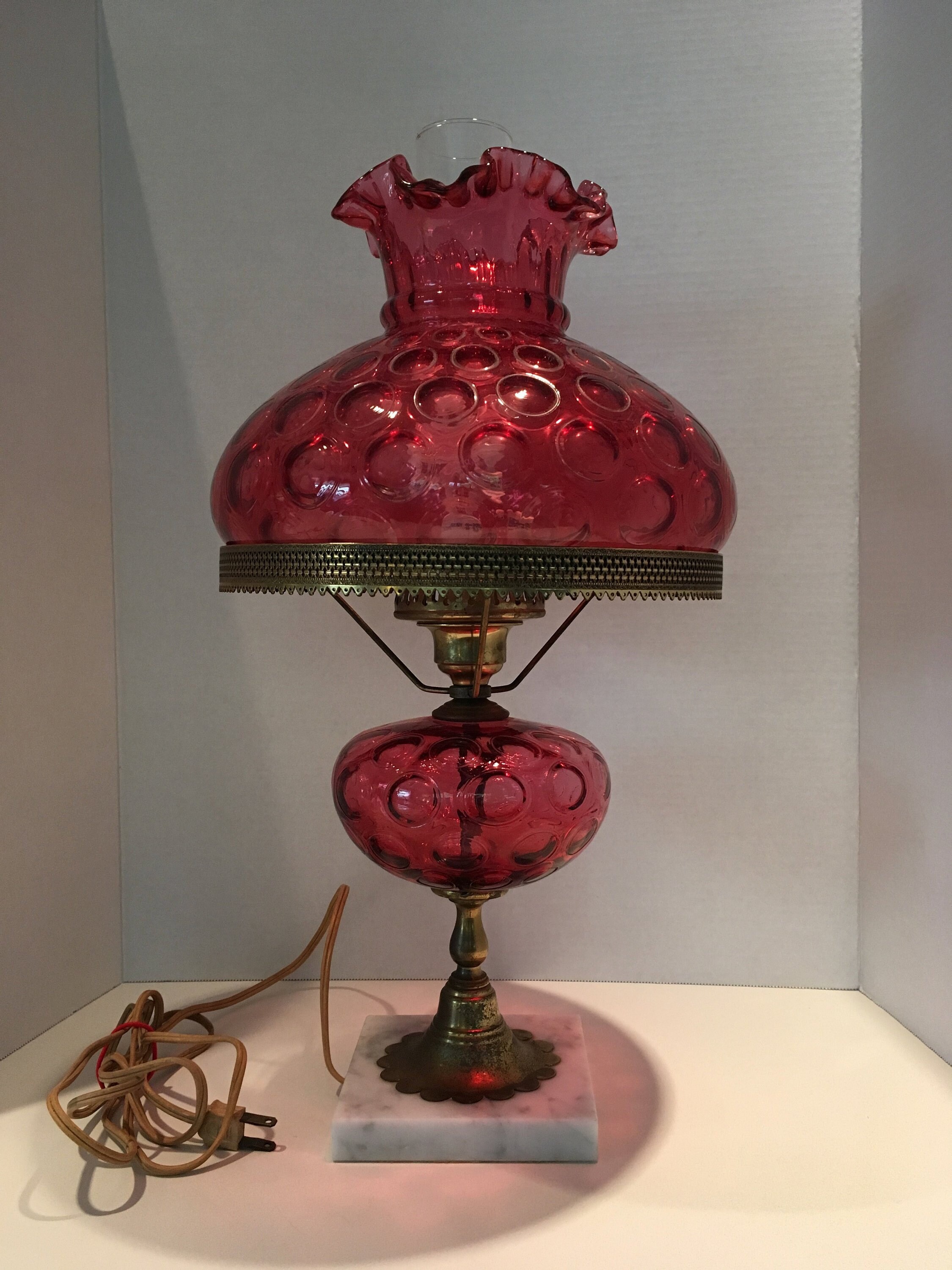 Vintage Fenton Cranberry Glass Coin Dot Lamp 50s