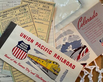 1962 Union Pacific Railroad round-trip tickets in original envelope L.A.-Denver- used