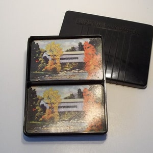 Vintage Plastik Spielkartenetui New England Covered Bridge Lifetime
