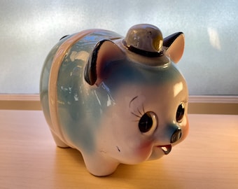 piggy bank Westpac Japan 1950's ceramic Savings & Loan piggy bank and 2 of their coins