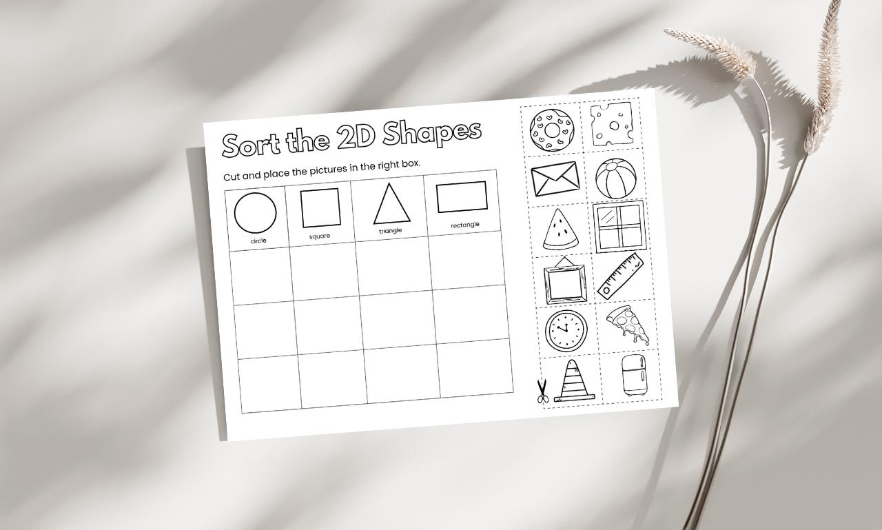 2D Shapes Sorting Worksheet, Black White Printable, Preschool ...