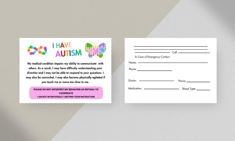Autism Awareness ID Card, Printable Support Identification ...