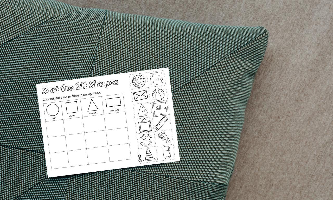 2D Shapes Sorting Worksheet, Black White Printable, Preschool ...