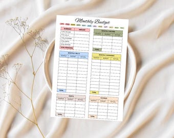 Monthly Budget Planner, Finance Tracker, Expense Sheet, Savings Printable (Digital Download)