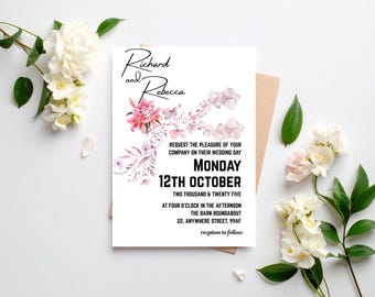 Floral Wedding Invitation, Romantic Elegant Invite, Editable Template (Instant Download)