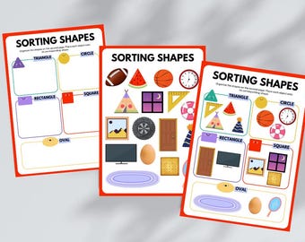 Sorting Shapes Worksheet, Preschool Kindergarten Activity, Kids Learning Printable (PDF)